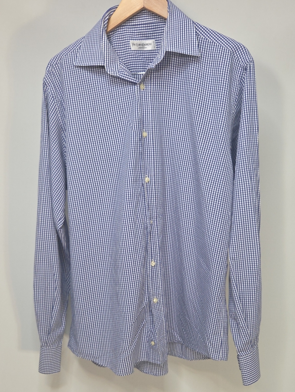 VTG Yves Saint Laurent YSL Pour Homme Gingham Dress Shirt Made In Italy